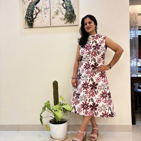 Floral Dress with Mandarin Collar | Hidden Sleeves | Breezy Elegance - Image 5