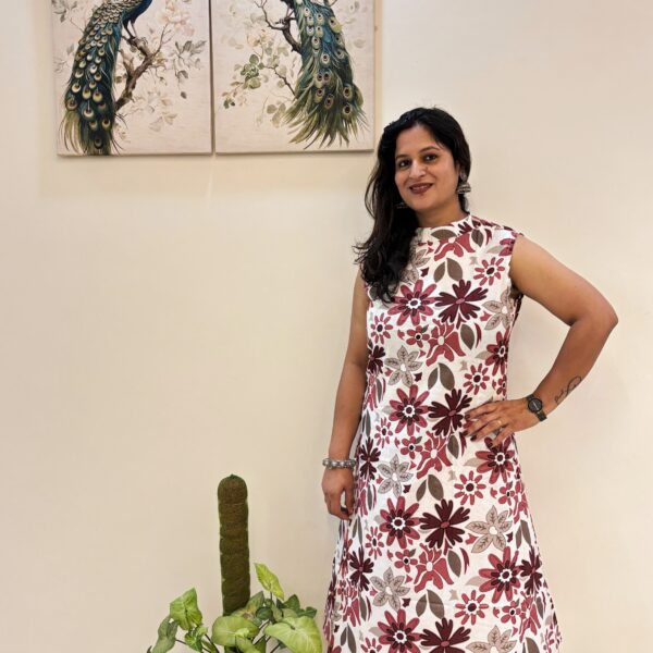 Floral Dress with Mandarin Collar | Hidden Sleeves | Breezy Elegance - Image 6