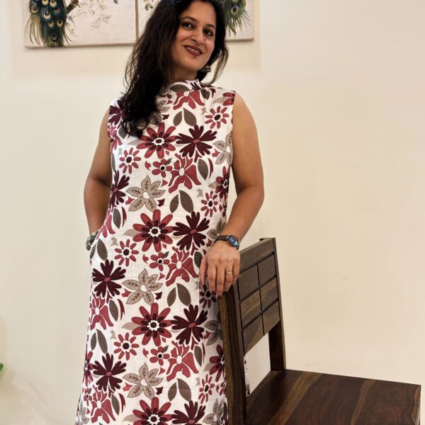 Floral Dress with Mandarin Collar | Hidden Sleeves | Breezy Elegance - Image 7
