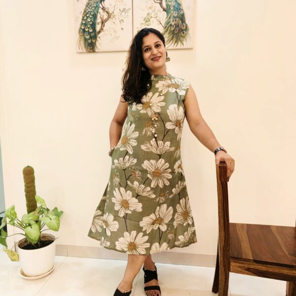 Floral Dress with Mandarin Collar | Hidden Sleeves | Breezy Elegance - Image 8