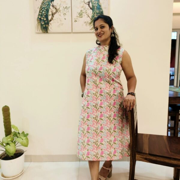 Floral Dress with Mandarin Collar | Hidden Sleeves | Breezy Elegance - Image 10