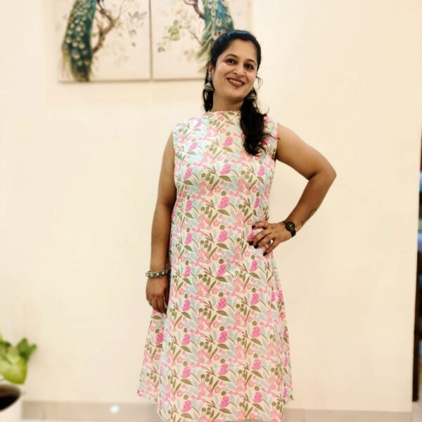 Floral Dress with Mandarin Collar | Hidden Sleeves | Breezy Elegance - Image 11